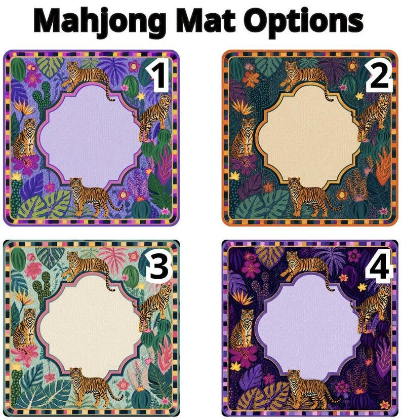 Tiger Jungle Mahjong Mat, Tropical Botanical Game Table Mat, Safari Wild Cat Decor