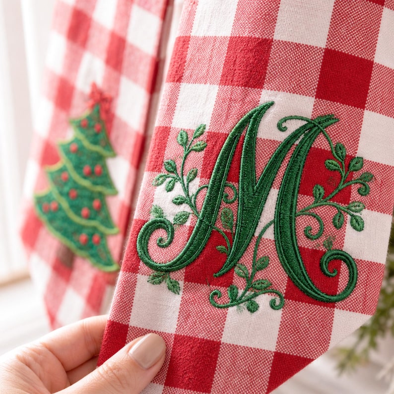 Embroidered Christmas Tree Wreath Sash, Personalize Monogram Christmas Deco, Christmas Scarf For Wreath