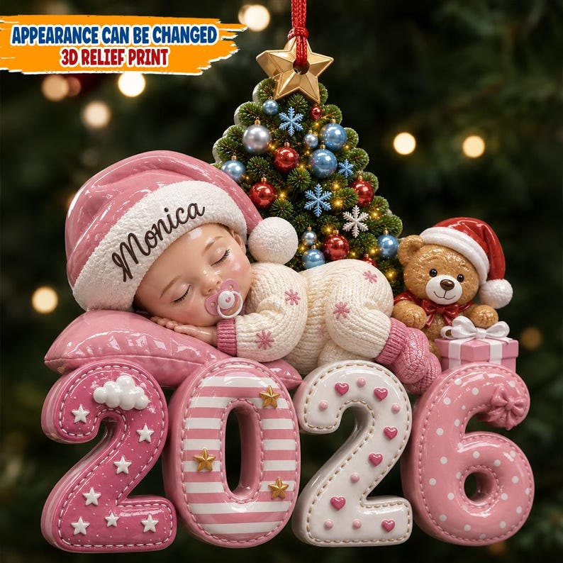 Custom Name Baby Ornament 2026, Personalized First Christmas Newborn Gift, 3D Relief Print Keepsake