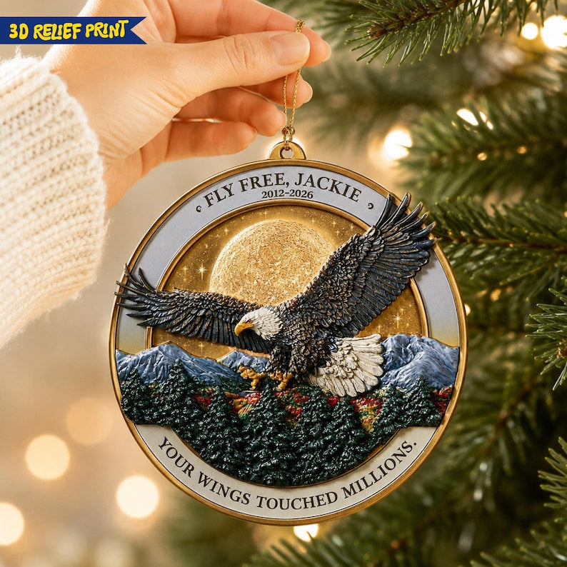 Fly Free Jackie 3D Relief Ornament, Jackie the Eagle Tribute Ornament, Big Bear Eagle Gift, Bald Eagle Memorial Ornament