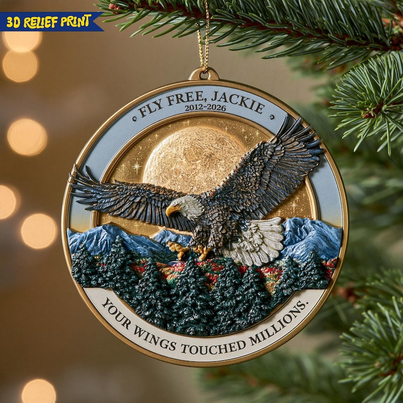 Fly Free Jackie 3D Relief Ornament, Jackie the Eagle Tribute Ornament, Big Bear Eagle Gift, Bald Eagle Memorial Ornament