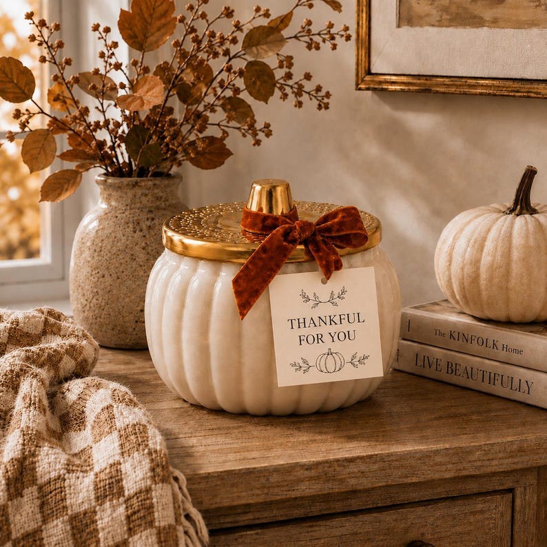 Pumpkin Candle, Fall Host Gift, Fall Candle Gift, Boo Basket, Harvest Basket Gift, Thanksgiving Decor, Scented Autumn Candle