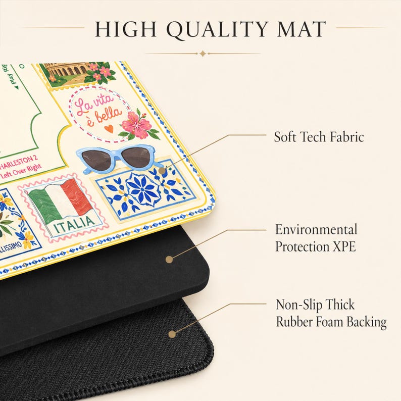 Personalized Italy Mahjong Mat, Amalfi Lemon Non-Slip Table Cover, Italian Travel Table Mat Gift