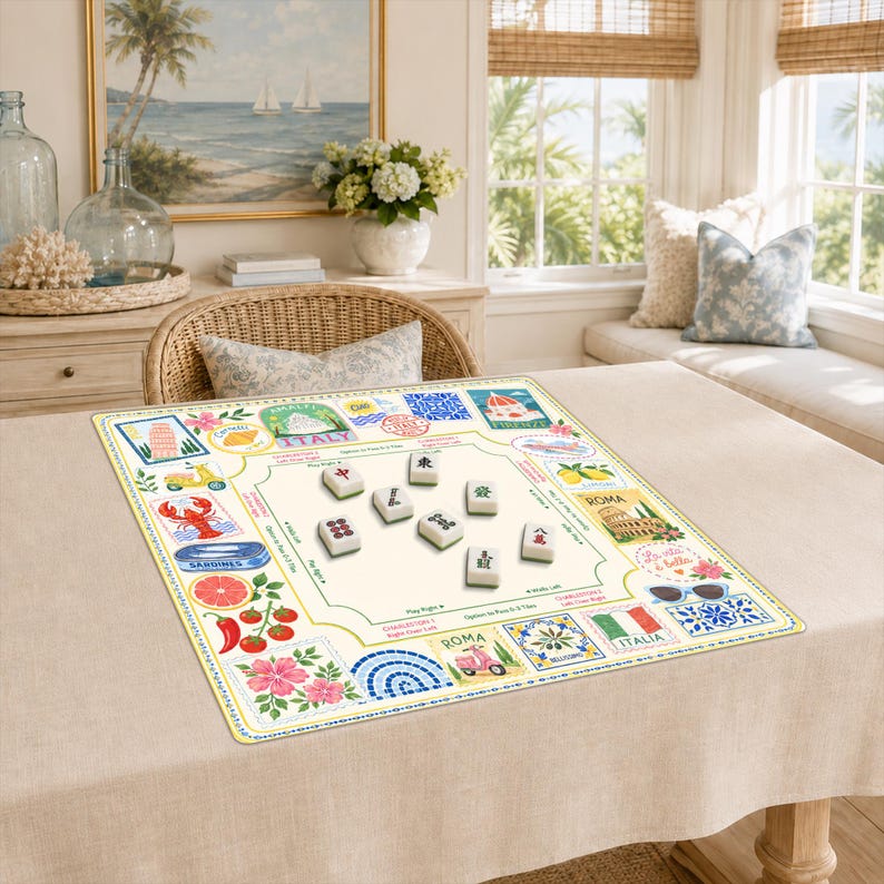 Personalized Italy Mahjong Mat, Amalfi Lemon Non-Slip Table Cover, Italian Travel Table Mat Gift