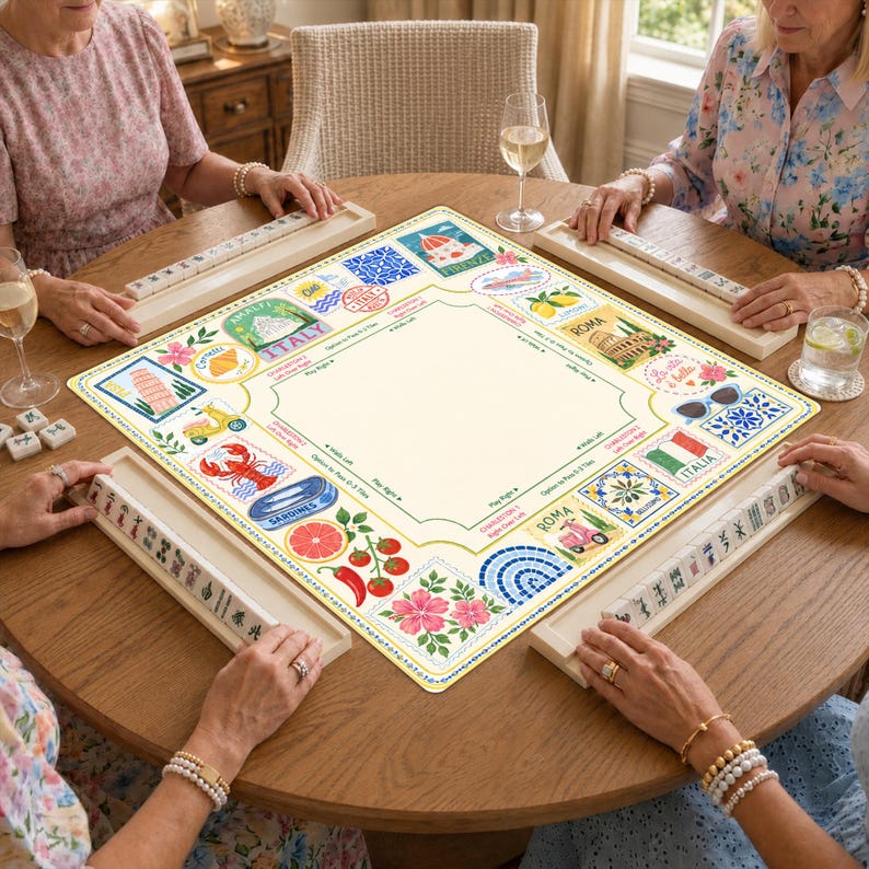 Personalized Italy Mahjong Mat, Amalfi Lemon Non-Slip Table Cover, Italian Travel Table Mat Gift