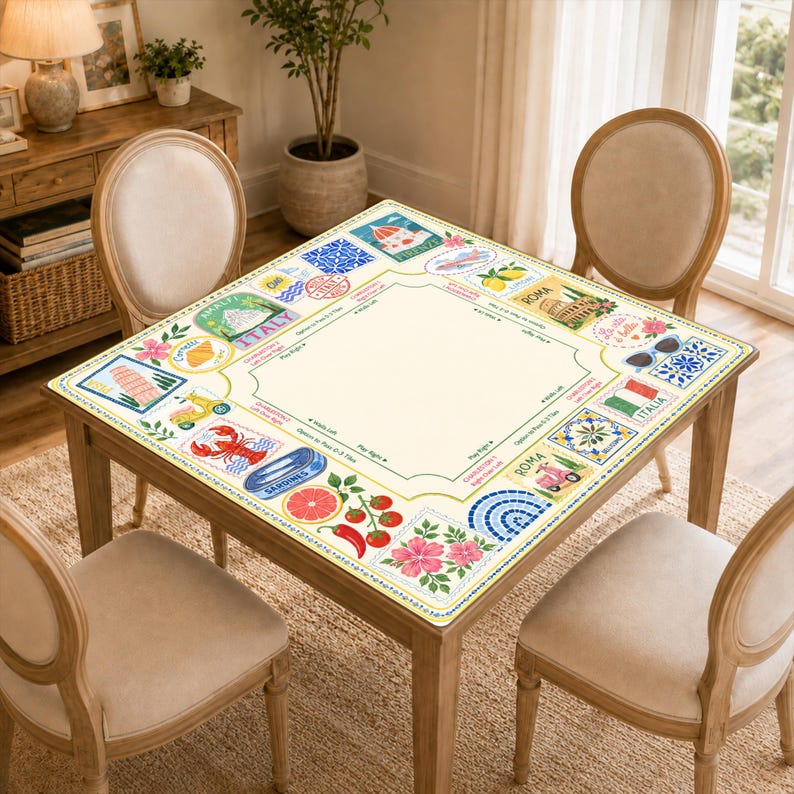 Personalized Italy Mahjong Mat, Amalfi Lemon Non-Slip Table Cover, Italian Travel Table Mat Gift