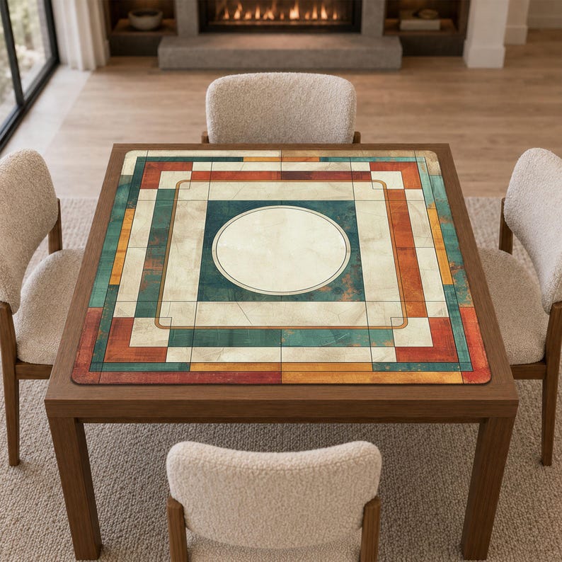 American Mahjong Mat, Mid Century Modern Geometric Mah Jong Mat, Non Slip, Stitched Edge