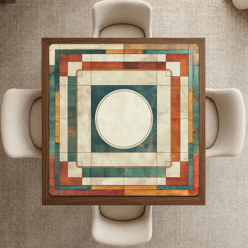 American Mahjong Mat, Mid Century Modern Geometric Mah Jong Mat, Non Slip, Stitched Edge