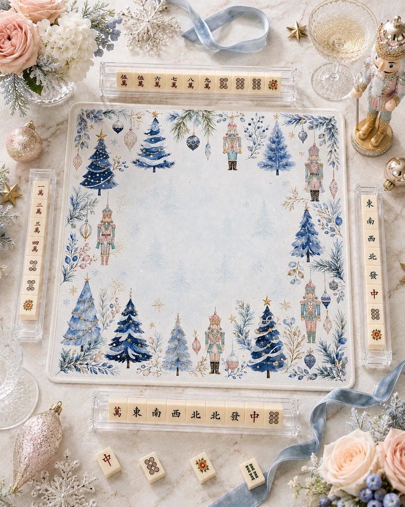 Blue Nutcracker  Christmas Mahjong Mat, Holiday Game Mat, Winter Mahjong Table Mat, Christmas Gift