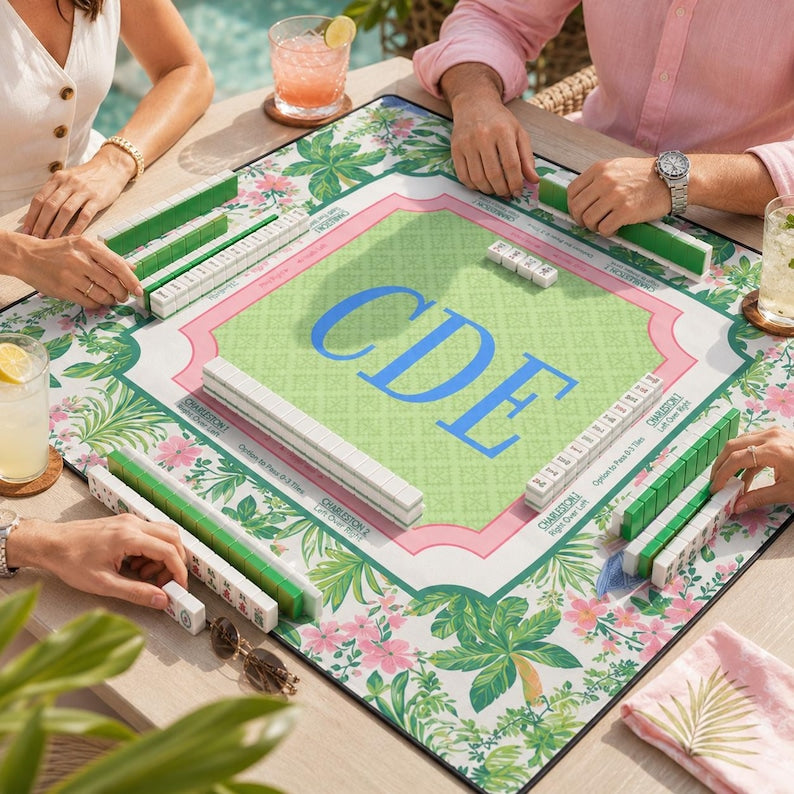 Custom Monogram Mahjong Mat, Palm Beach Chic Game Mat, Personalized Mahjong Table Mat, Mahjong Gift