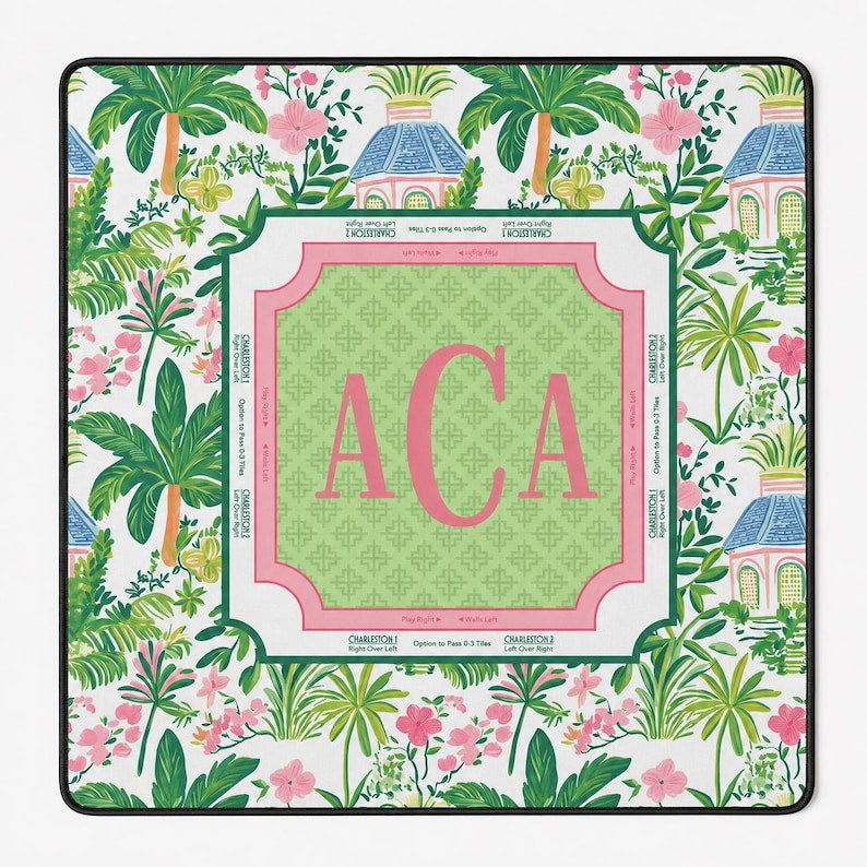 Custom Monogram Mahjong Mat, Palm Beach Chic Game Mat, Personalized Mahjong Table Mat, Mahjong Gift