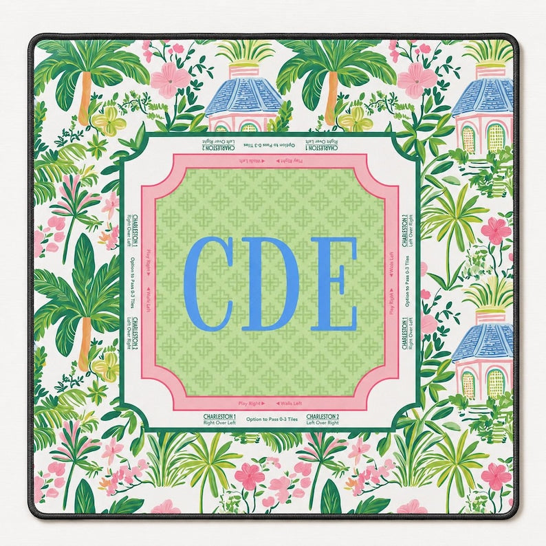 Custom Monogram Mahjong Mat, Palm Beach Chic Game Mat, Personalized Mahjong Table Mat, Mahjong Gift