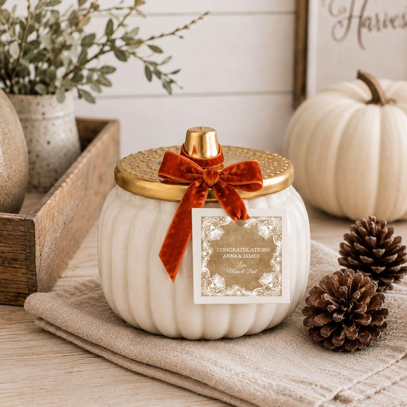 Personalized Ceramic Pumpkin Shaped Candle, Custom Fall Gift, Hostess Housewarming Gift
