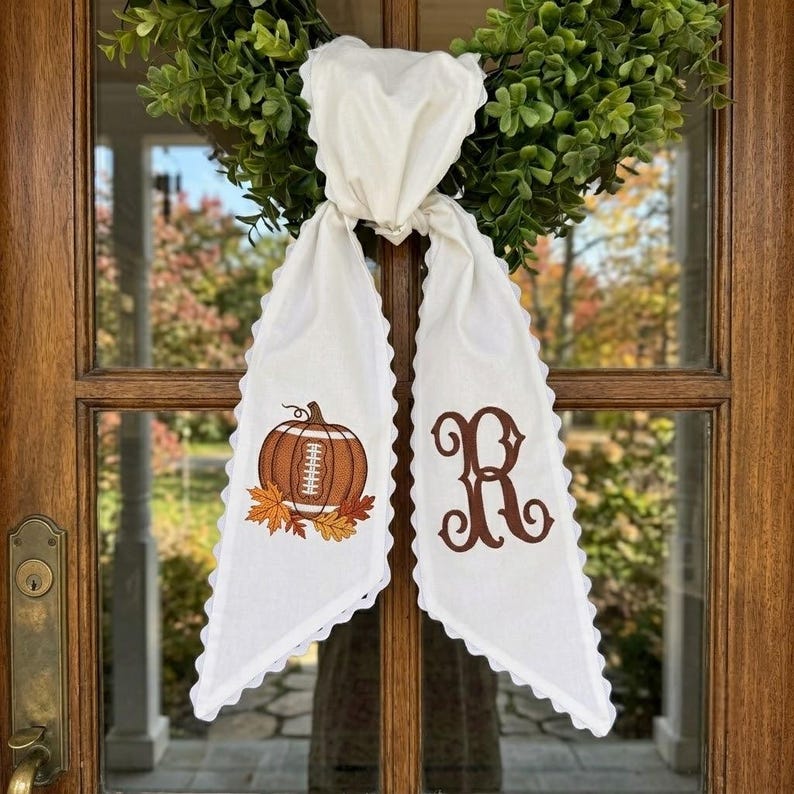 Custom Game Day Wreath Sash, Personalized Football Mom Front Door Autumn Decor, Fall Kickoff Housewarming Gift