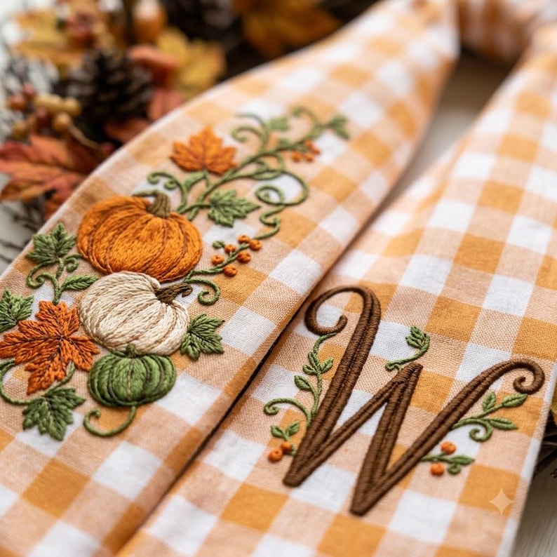 Custom Embroidered Thanksgiving Wreath Sash, Personalized Pumpkin Door Bow, First Home Gift for Newlyweds