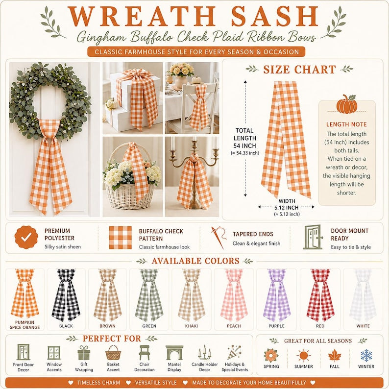 Custom Embroidered Thanksgiving Wreath Sash, Personalized Pumpkin Door Bow, First Home Gift for Newlyweds
