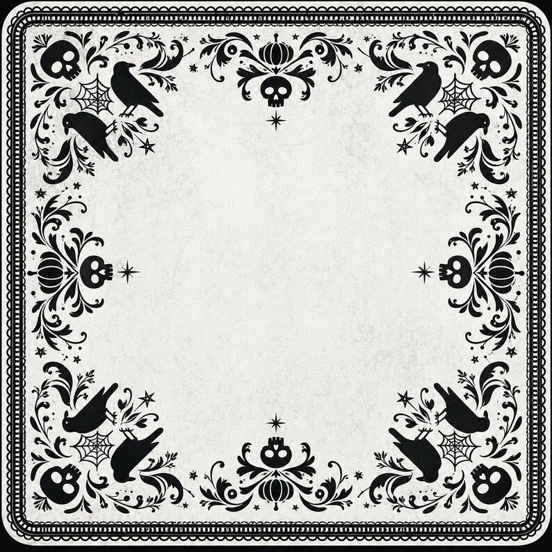 Gothic Skull Crow Mahjong Mat, Non-Slip Noise Reducing Table Cover, Halloween Dark Academia Game Mat Gift
