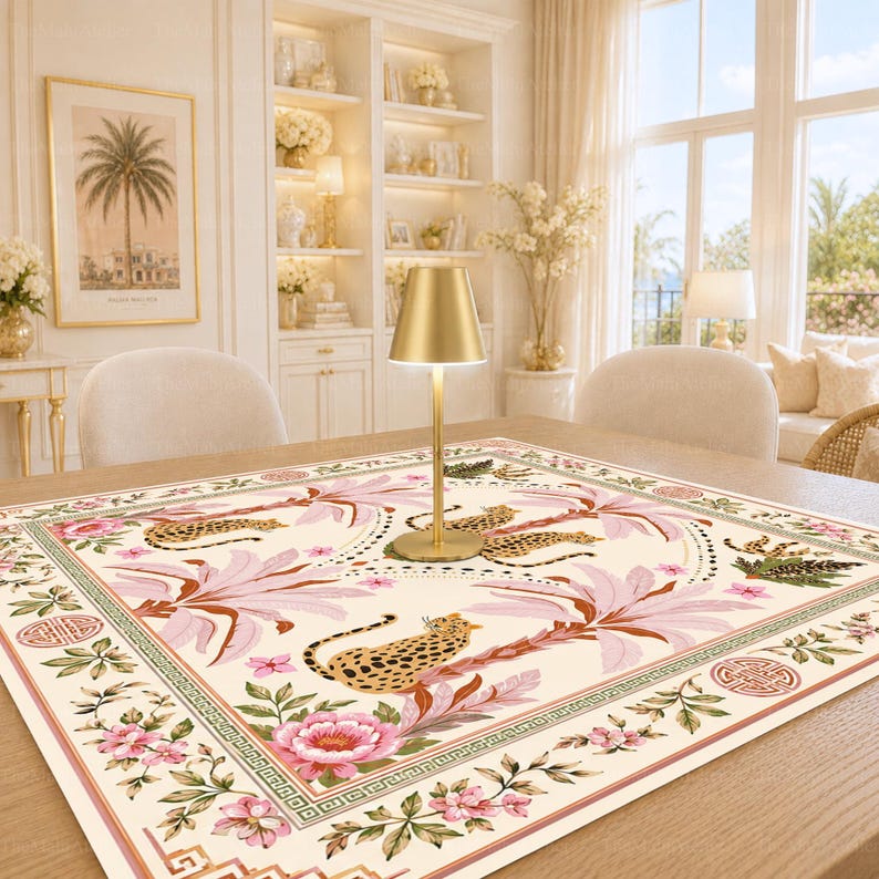 Tropical Leopard Mahjong Mat, Palm Mah Jongg Table Cover, Grandmillennial Mahj Gift for Hostess