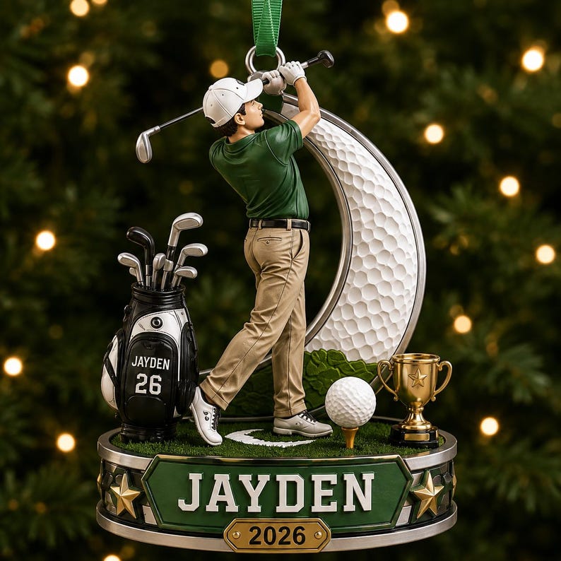 Personalized Golf Ornament, Custom Golfer Christmas Ornament, Name And Year Sports Gift For Golfer