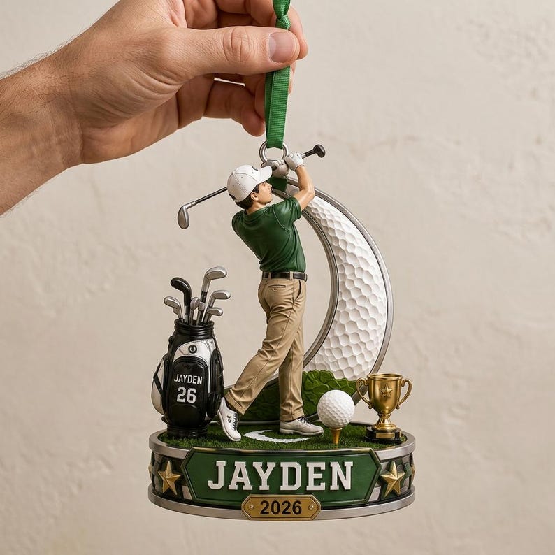 Personalized Golf Ornament, Custom Golfer Christmas Ornament, Name And Year Sports Gift For Golfer