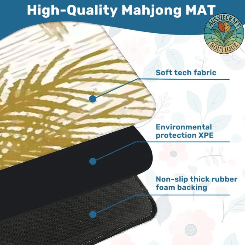 Botanical Lotus Palms Mahjong Mat, Green Gold Tropical Instructional American Mahjong Game Mat