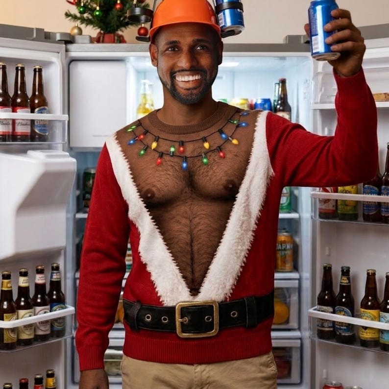 Funny Santa Abs Ugly Sweater, Hairy Chest 3D Print Holiday Party Gift, Christmas Gag Gift, Men Women Crewneck Pullover