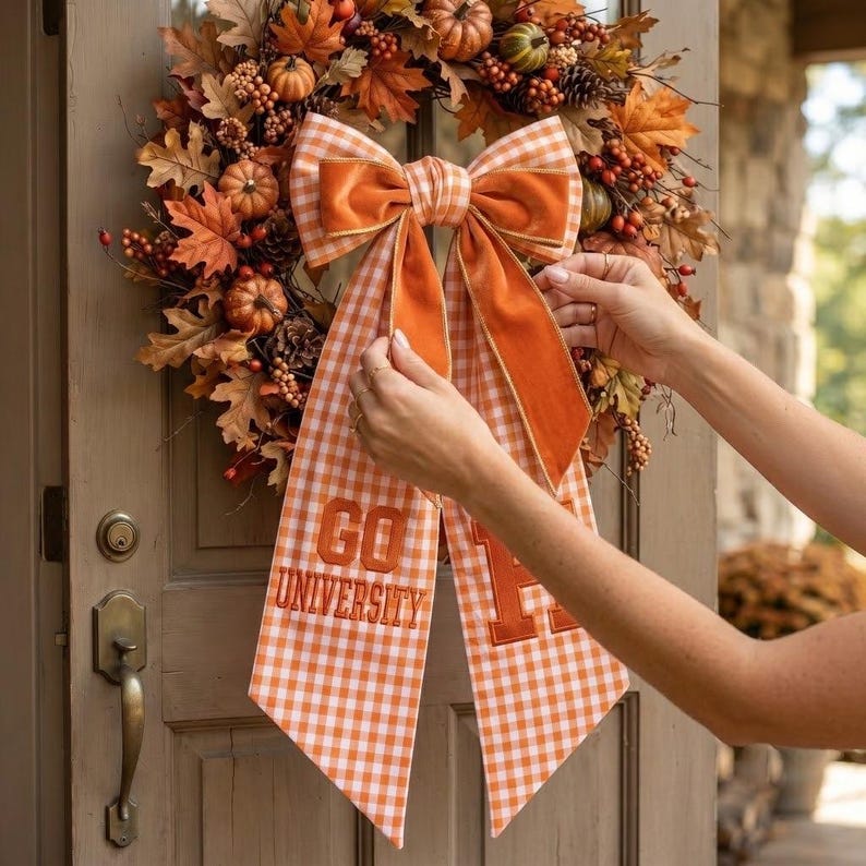 Embroidered Personalized College Wreath Sash, Team Spirit Decor, Game Day Door Decor, College Football Gift