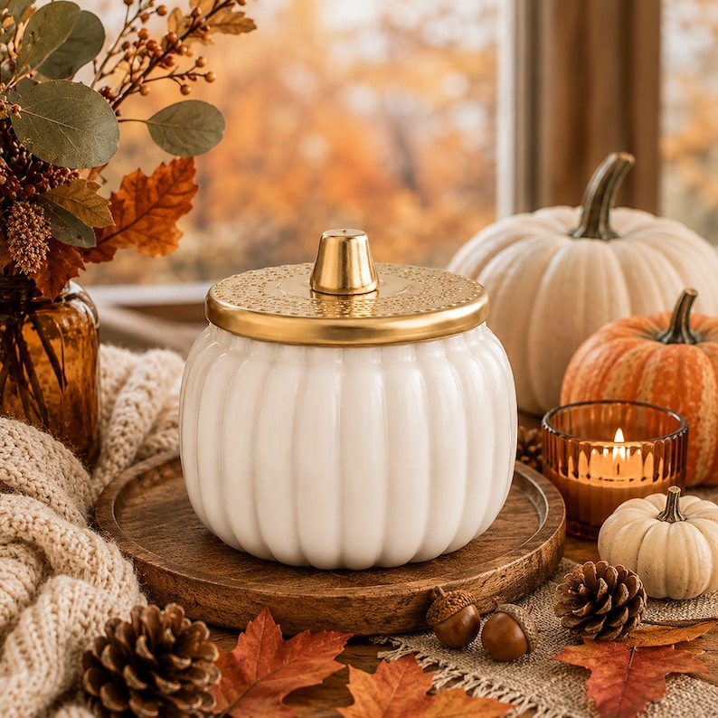 Personalized Pumpkin Candle Jar Container, Home Styling, Fall Centerpiece, Thanksgiving Table, Hostess Gift, Housewarming Present