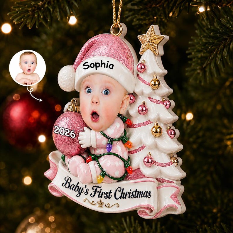Personalized Baby First Christmas Ornament 2026, Custom Face and Name, 3D Relief Print Keepsake