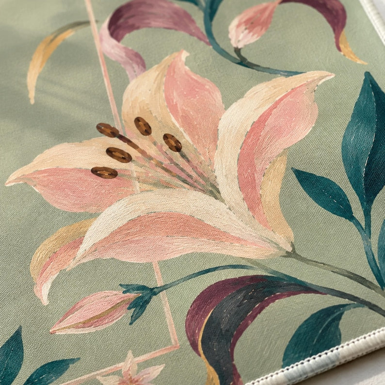 Sage Green Lily Mahjong Mat, American Mahjong Mat, Pink Floral Garden, Grandmillennial Botanical Mahjong Gift