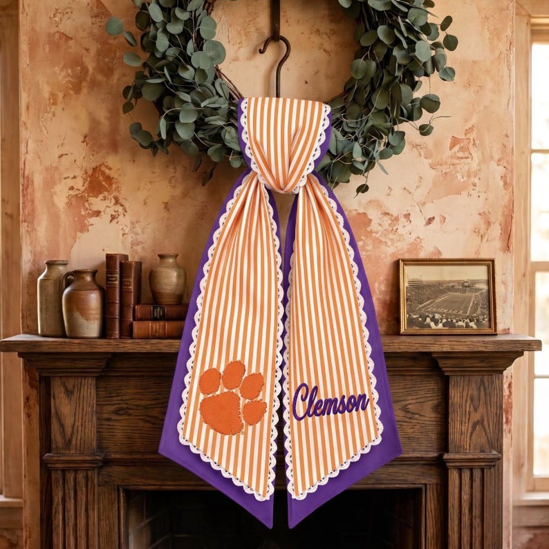 Custom Layered Team Football Wreath Sash, College Football Tailgate Ribbon, University Sash, Custom House Divided Layered Team