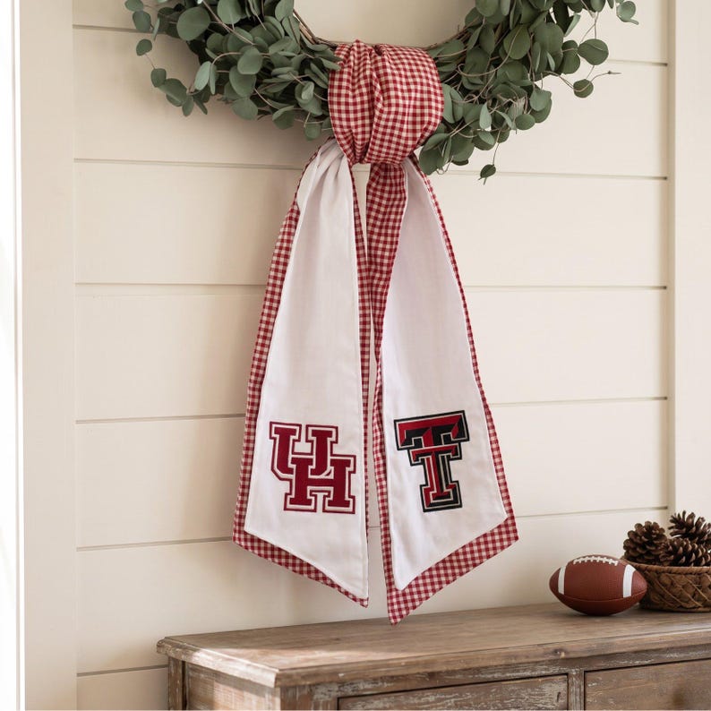 Custom Layered Team Football Wreath Sash, College Football Tailgate Ribbon, University Sash, Custom House Divided Layered Team