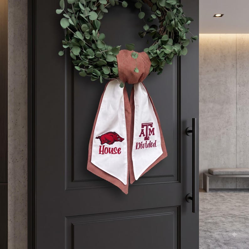 Custom Layered Team Football Wreath Sash, College Football Tailgate Ribbon, University Sash, Custom House Divided Layered Team