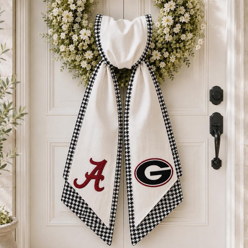 Custom Layered Team Football Wreath Sash, College Football Tailgate Ribbon, University Sash, Custom House Divided Layered Team