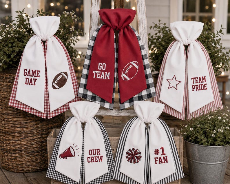 Personalized College Football Wreath Sash, Custom Team Spirit Door Sash, Embroidered Game Day Wreath Bow