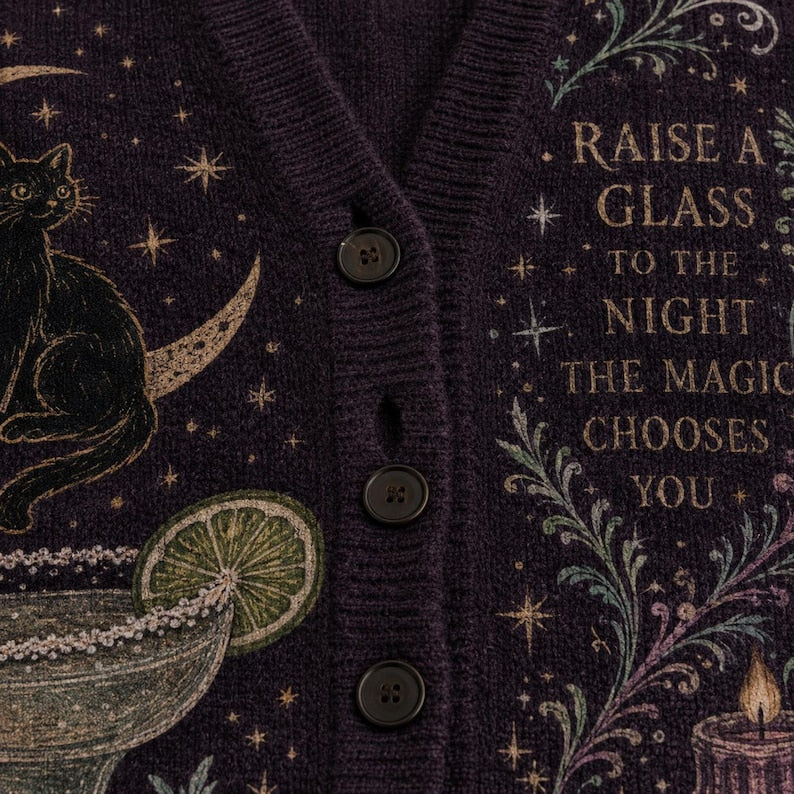 Midnight Margaritas Halloween Cardigan, Practical Magic Witchy Knit Sweater, Cozy Fall Gift