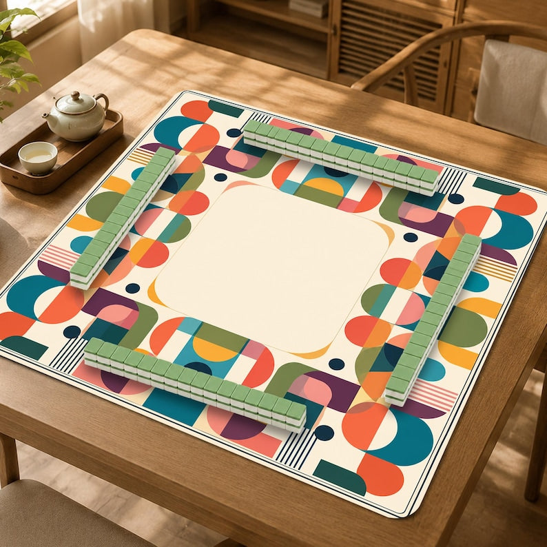 Geometric Mahjong Mat, Mid Century Modern Game Mat, Retro Abstract American Mahjong Table Mat, Stylish Gift