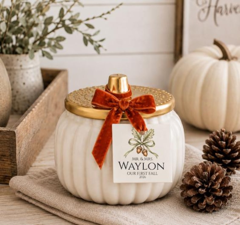 Personalized Pumpkin Candle Jar Container, Home Styling, Fall Centerpiece, Thanksgiving Table, Hostess Gift, Housewarming Present