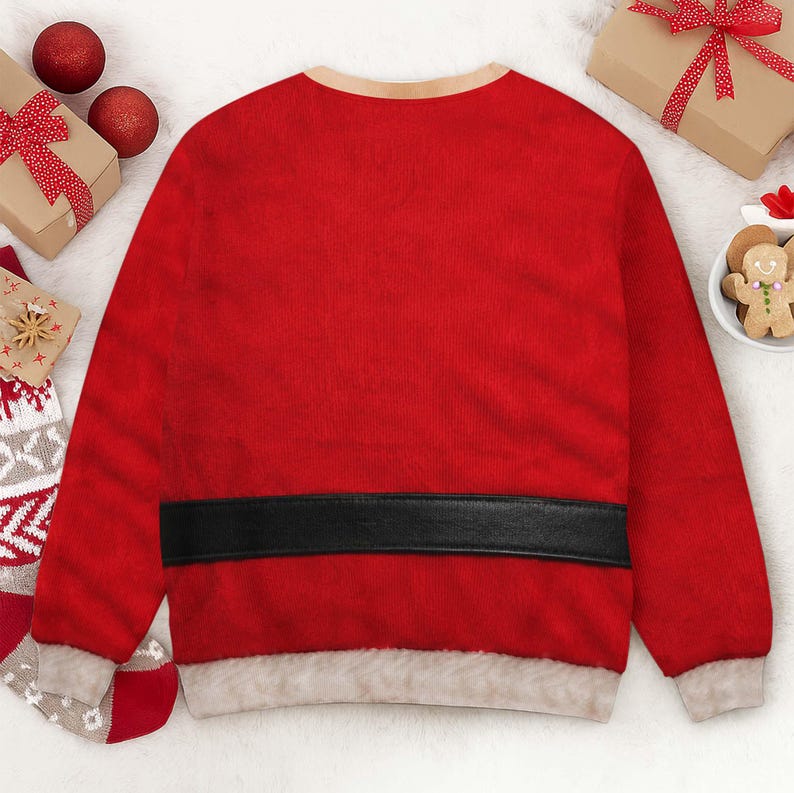 Funny Santa Belly Illusion Sweater, Ugly Christmas Party Shirt for Men