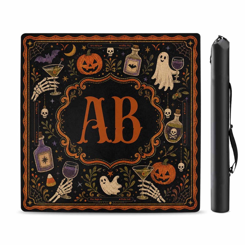 Personalized Halloween Mahjong Mat, Custom Monogram Table Cover, Gothic Pumpkin Mahjong, Spooky Game Night Mat