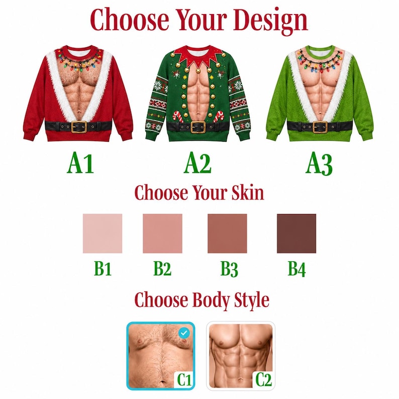 Funny Hairy Chest Ugly Christmas Sweater, Fake Abs Santa Sweatshirt, Novelty Holiday Party Pullover, Christmas Gag Gift
