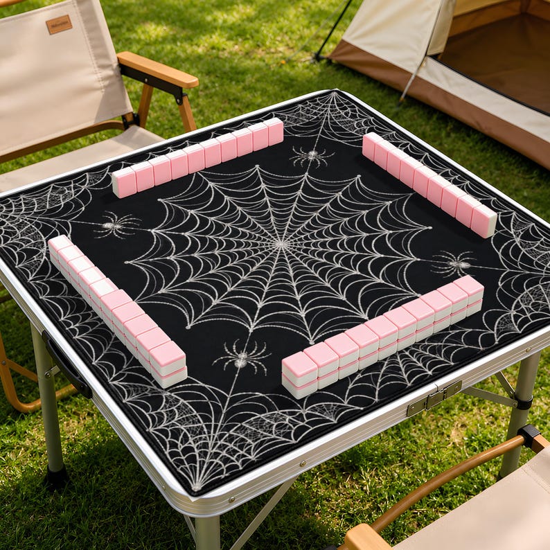 Halloween Spiderweb Mahjong Mat, Spooky Black Tabletop Decor, Gothic Game Night Accessory