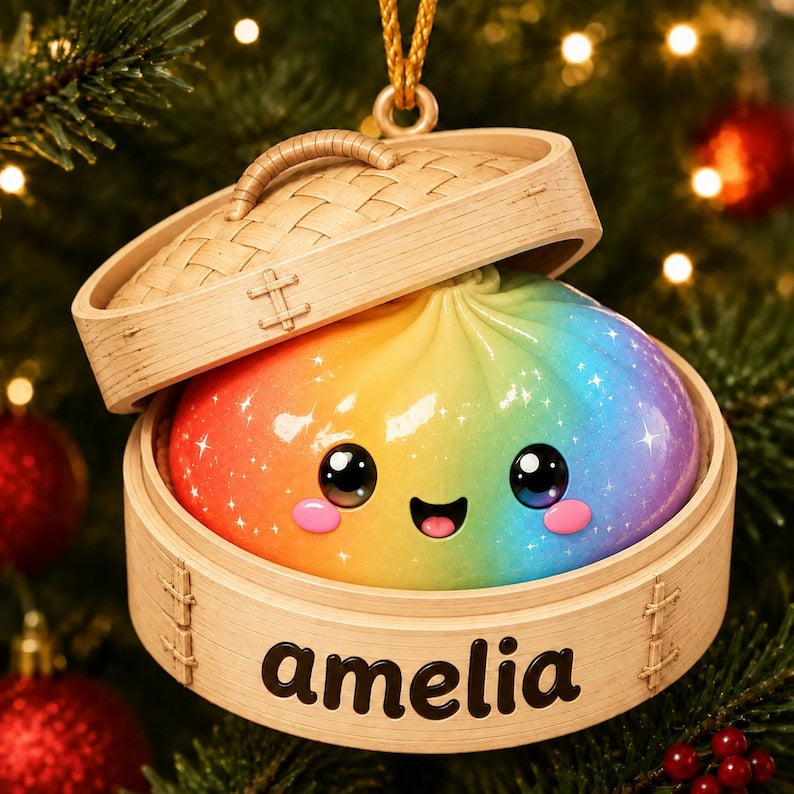 Personalized Glitter Dumpling Ornament, Acrylic Squishy Style Christmas Ornament, Custom Name Ornament
