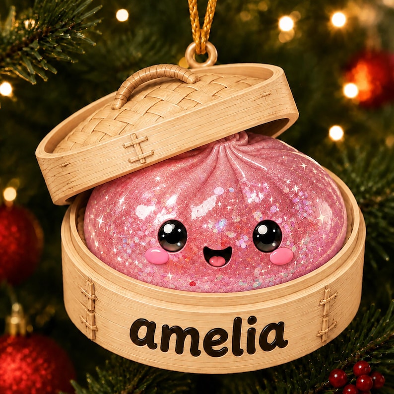 Personalized Glitter Dumpling Ornament, Acrylic Squishy Style Christmas Ornament, Custom Name Ornament
