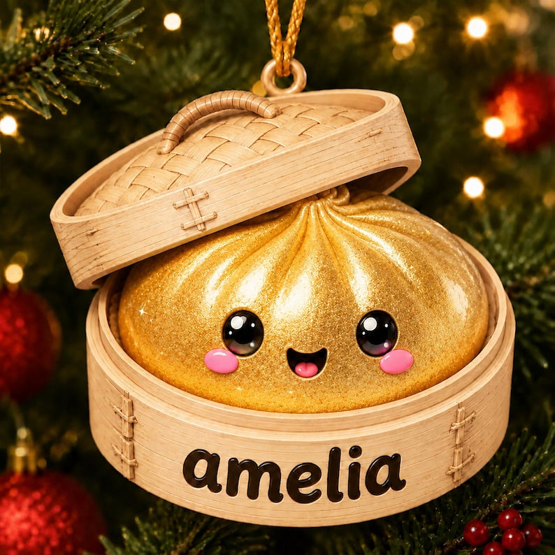 Personalized Glitter Dumpling Ornament, Acrylic Squishy Style Christmas Ornament, Custom Name Ornament