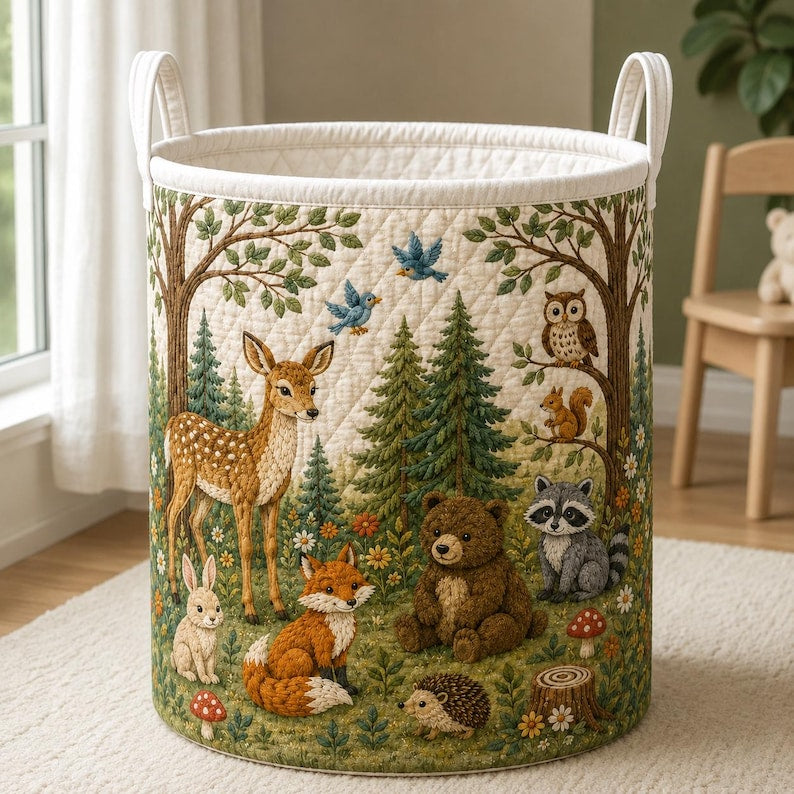 Woodland Laundry Basket, Nursery Storage Basket, Toy Storage Bin, Kids Room Decor, Baby Shower Gift