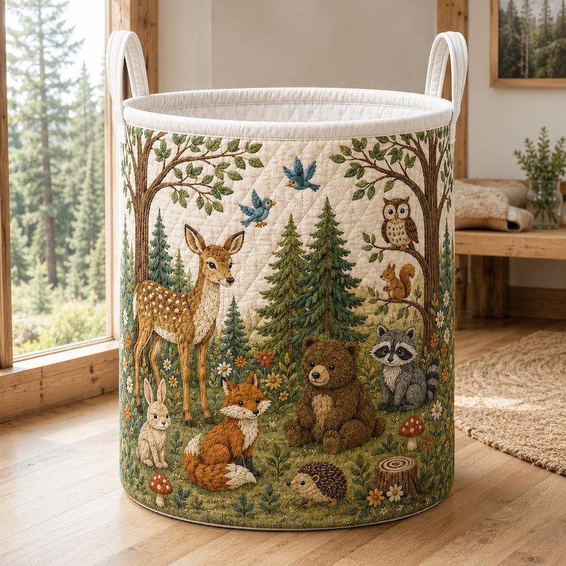 Woodland Laundry Basket, Nursery Storage Basket, Toy Storage Bin, Kids Room Decor, Baby Shower Gift