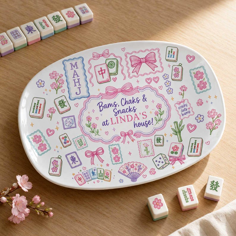 Personalized Mahjong Platter, Custom Name Mahjong Serving Tray, Mahjong Hostess Gift, Bams Craks Snacks Plate
