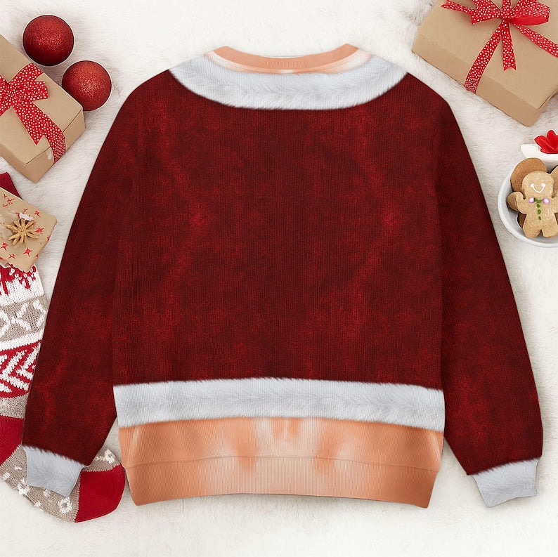 Funny Women's Santa Illusion Sweater, Christmas Lingerie Body Print, Ugly Xmas Gift