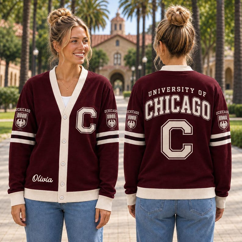 Personalized College Cardigan, Custom University Varsity Sweater, Campus Alumni Gift, Graduation Student Gift